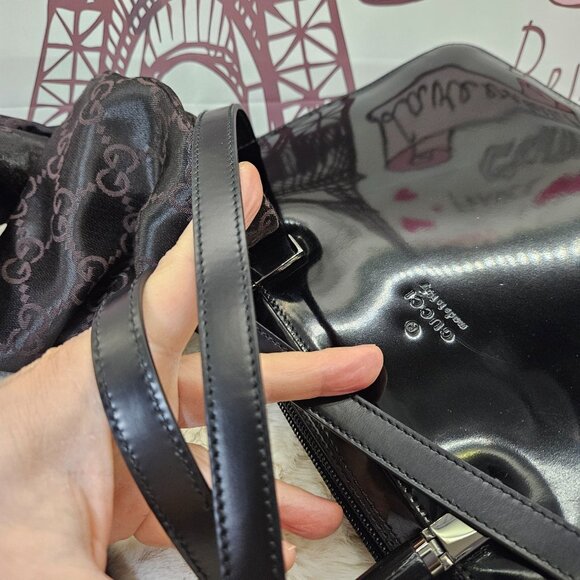 Gucci Black Patent Leather Bamboo Handle 2-Way Bag - Picture 15 of 16